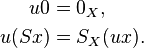 \begin{align}
u 0 &= 0_X, \\
u (S x) &= S_X (u x).
\end{align}