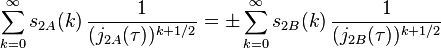 \sum_{k=0}^\infty s_{2A}(k)\,\frac{1}{(j_{2A}(\tau))^{k+1/2}}= \pm \sum_{k=0}^\infty s_{2B}(k)\,\frac{1}{(j_{2B}(\tau))^{k+1/2}}