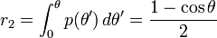  r_2 = \int_0^\theta p(\theta ') \, d \theta ' = \frac{1 - \cos \theta}{2} 