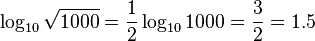  \log_{10} \sqrt{1000} = \frac{1}{2}\log_{10} 1000 = \frac{3}{2} = 1.5 