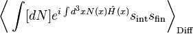 \biggl\langle \int [d N] e^{i \int d^3 x N (x) \hat{H} (x)} s_{\text{int}} s_{\text{fin}} \biggr\rangle_{\text{Diff}}