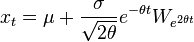  x_t=\mu+{\sigma\over\sqrt{2\theta}}e^{-\theta t}W_{e^{2\theta t}} 