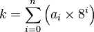 k = \sum_{i=0}^n \left( a_i\times 8^i \right)