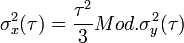 \sigma_x^2(\tau) = \frac{\tau^2}{3}Mod.\sigma_y^2(\tau)