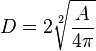 D = 2 \sqrt[2] {\frac{A}{4\pi}}