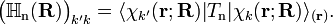 
 \big(\mathbb{H}_\mathrm{n}(\mathbf{R})\big)_{k'k} = \langle\chi_{k'}(\mathbf{r};\mathbf{R}) |
T_\mathrm{n}|\chi_k(\mathbf{r};\mathbf{R})\rangle_{(\mathbf{r})}.
