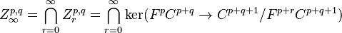 Z_\infty^{p,q} = \bigcap_{r=0}^\infty Z_r^{p,q} = \bigcap_{r=0}^\infty \ker(F^p C^{p+q} \rightarrow C^{p+q+1}/F^{p+r} C^{p+q+1})