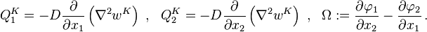 
   Q_1^K = -D\frac{\partial }{\partial x_1}\left(\nabla^2 w^K\right) ~,~~
   Q_2^K = -D\frac{\partial }{\partial x_2}\left(\nabla^2 w^K\right) ~,~~
   \Omega := \frac{\partial \varphi_1}{\partial x_2} - \frac{\partial \varphi_2}{\partial x_1} \,.
