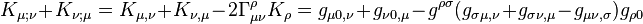  K_{\mu;\nu}+K_{\nu;\mu}=K_{\mu,\nu}+K_{\nu,\mu}-2\Gamma^{\rho}_{\mu\nu}K_{\rho} = g_{\mu 0,\nu}+g_{\nu 0,\mu}-g^{\rho\sigma}(g_{\sigma\mu,\nu}+g_{\sigma\nu,\mu}-g_{\mu\nu,\sigma})g_{\rho 0} \,