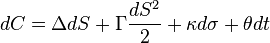 dC=\Delta dS + \Gamma \frac{dS^2}{2} + \kappa d\sigma + \theta dt \,