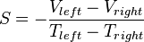 S = -\frac{V_{left}-V_{right}}{T_{left}-T_{right}}