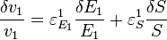  \frac{\delta v_1}{v_1} = \varepsilon^{1}_{E_1} \frac{\delta E_1}{E_1} + \varepsilon^{1}_S \frac{\delta S}{S} 