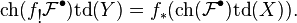  \mbox{ch}(f_{\mbox{!}}{\mathcal F}^\bull)\mbox{td}(Y) = f_* (\mbox{ch}({\mathcal F}^\bull) \mbox{td}(X) ). 