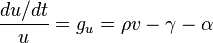 \frac {du/dt}{u} = g_u=\rho v-\gamma-\alpha