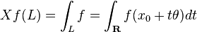 Xf(L) = \int_L f = \int_{\mathbf{R}} f(x_0+t\theta)dt