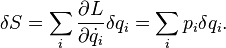 \delta S = \sum_i \frac{\partial L}{\partial \dot{q}_i}\delta q_i = \sum_i p_i \delta q_i.