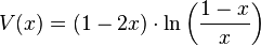 V(x) = (1 - 2x) \cdot \ln\left(\frac{1 - x}{x}\right)