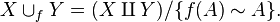 X\cup_f Y = (X\amalg Y) / \{f(A) \sim A\}.