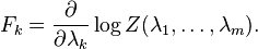 F_k = \frac{\partial}{\partial \lambda_k} \log Z(\lambda_1,\ldots, \lambda_m).