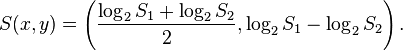  S(x,y)=\left( \frac{\log_2{S_1}+\log_2{S_2}}{2}, \log_2{S_1}-\log_2{S_2} \right). 