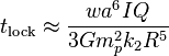 
t_{\text{lock}} \approx \frac{w a^6 I Q}{3 G m_p^2 k_2 R^5}
