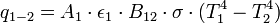 q_{1-2} = A_{1} \cdot  \epsilon_{1}  \cdot B_{12}  \cdot \sigma  \cdot (T_{1}^4-T_{2}^4)