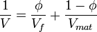 \frac{1}{V} = \frac{\phi}{V_f} + \frac{1 - {\phi}}{V_{mat}}