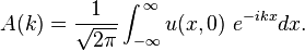  A(k) = \frac{1}{\sqrt{2\pi}} \int^{\,\infty}_{-\infty} u(x,0) ~ e^{-ikx}dx.