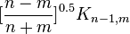 \big[\frac{n-m}{n+m}\big]^{0.5}K_{n-1,m}