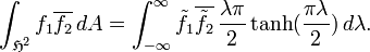 \int_{\mathfrak{H}^2} f_1\overline{f_2} \,dA = \int_{-\infty}^\infty \tilde{f}_1 \overline{\tilde{f}_2} 
\,{\lambda \pi\over 2} \tanh({\pi\lambda\over 2})\, d\lambda.