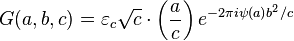 
G(a,b,c) =  \varepsilon_c \sqrt{c} \cdot \left(\frac{a}{c}\right) e^{-2\pi i \psi(a) b^2/c} 
