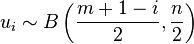 u_i \sim B\left(\frac{m+1-i}{2},\frac{n}{2}\right)