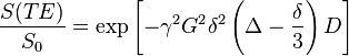 \frac{S(TE)}{S_0} =  \exp \left[ -\gamma^2 G^2\delta^2 \left( \Delta-\frac{\delta}{3}\right)D \right]