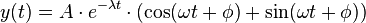 y(t) = A \cdot e^{-\lambda t} \cdot (\cos(\omega t + \phi) + \sin(\omega t + \phi))