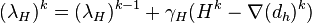 (\lambda_{H})^k = (\lambda_{H})^{k-1} +  \gamma_{H}(H^k - \nabla (d_{h})^k)