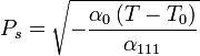 P_s=\sqrt{-\frac{\alpha_0\left(T-T_0\right)}{\alpha_{111}}}