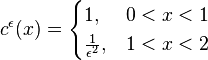 
c^\epsilon(x)=\begin{cases} 1, &  0 < x < 1 \\ \frac{1}{\epsilon^2}, & 1 < x < 2
 \end{cases}
