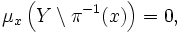 \mu_{x} \left( Y \setminus \pi^{-1} (x) \right) = 0,