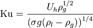 \mathrm{Ku} = \frac{U_h \rho_g^{1/2}}{\left({\sigma g (\rho_l - \rho_g)}\right)^{1/4}}