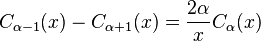 C_{\alpha-1}(x) - C_{\alpha+1}(x) = \frac{2\alpha}{x} C_\alpha(x)\!