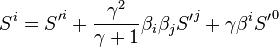 S^i = {S'}^i + \frac{\gamma^2}{\gamma+1}\beta_i\beta_j {S'}^j + \gamma\beta^i {S'}^0 