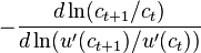 -\frac{d\ln(c_{t+1}/c_t)}{d\ln(u'(c_{t+1})/u'(c_t))}