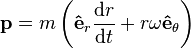  \mathbf{p} = m \left(\bold{\hat{e}}_r \frac{\mathrm{d} r}{\mathrm{d}t} + r \omega \bold{\hat{e}}_\theta \right) 