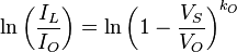 \ln \left ( \frac{I_L}{I_O} \right ) = \ln \left ( 1 - \frac{V_S}{V_O} \right )^{k_O}