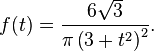 f(t) = \frac{6\sqrt{3}}{\pi\left(3+t^2\right)^2}.