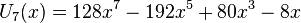  U_7(x) = 128x^7 - 192x^5 + 80x^3 - 8x \,