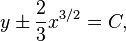  y\pm\frac{2}{3}x^{3/2}=C,