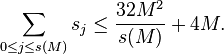 \sum_{0\le j\le s(M)} s_j \le \frac{32M^2}{s(M)} + 4M.