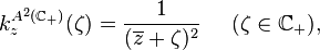  k_z^{A^2(\mathbb{C}_+)}(\zeta)=\frac{1}{(\overline{z}+\zeta)^2} \; \; \; \; \; (\zeta \in \mathbb{C}_+),