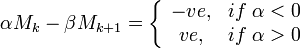 \alpha M_k-\beta M_{k+1}=\left\{\begin{array}{cc}-ve, & if\; \alpha<0\\ ve, & if\; \alpha>0 \end{array}\right.